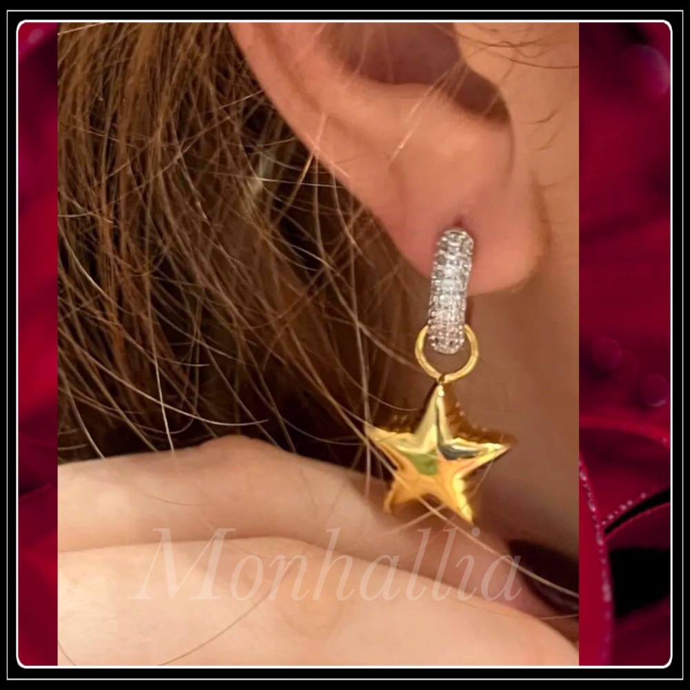 Clearance! NEW GOLD SILVER STATEMENT PUFFY STAR CHUNKY HUGGIE EARRINGS - Picture 2 of 6